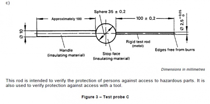 आईईसी61032 चित्रा 3 सुरक्षा परीक्षण जांच जांच खतरनाक भागों के परीक्षण के लिए सी सत्यापित करें 0