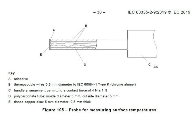 सतह के तापमान को मापने के लिए IEC 60335-2-9 चित्रा 105 जांच 0